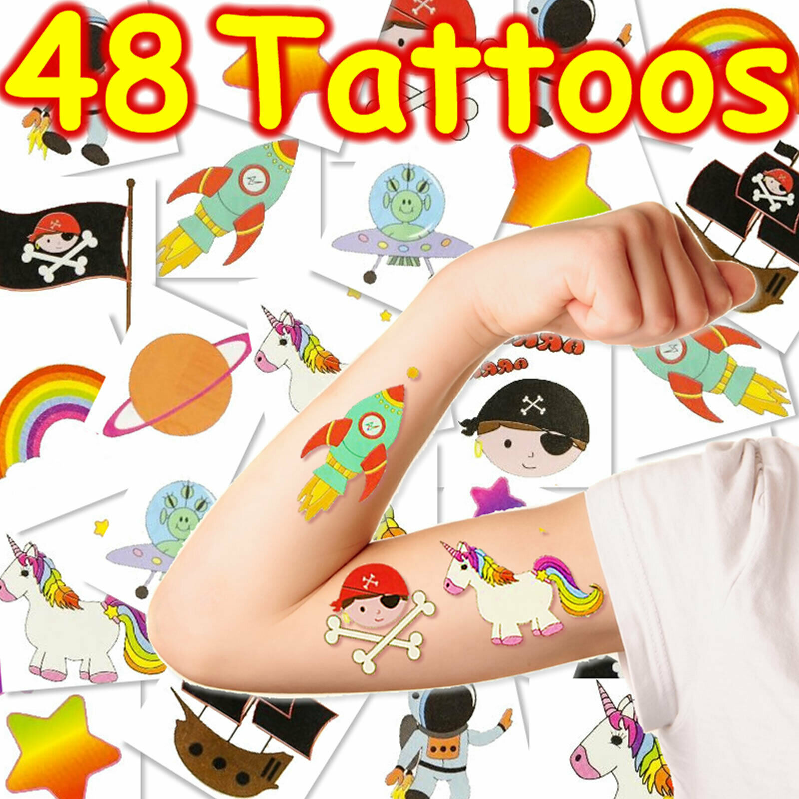 Xxl Kinder Tattoo Set - 48 Tattoos Kindergeburtstag Kindertattoos Mitgebsel